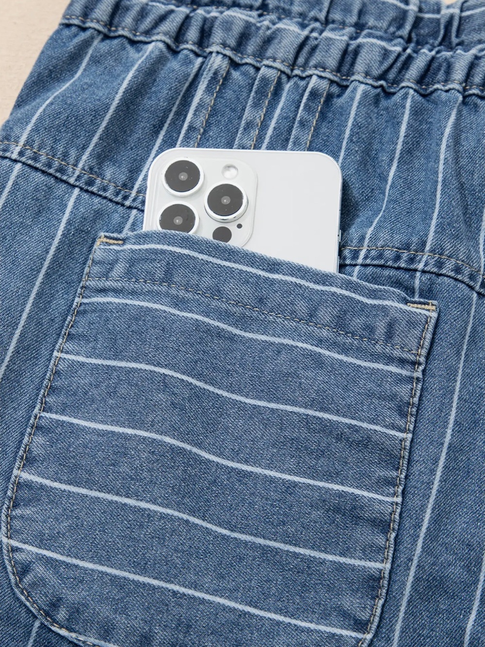 Wide Leg Pinstripe Denim Pants - Light Blue - Picture 4 of 4